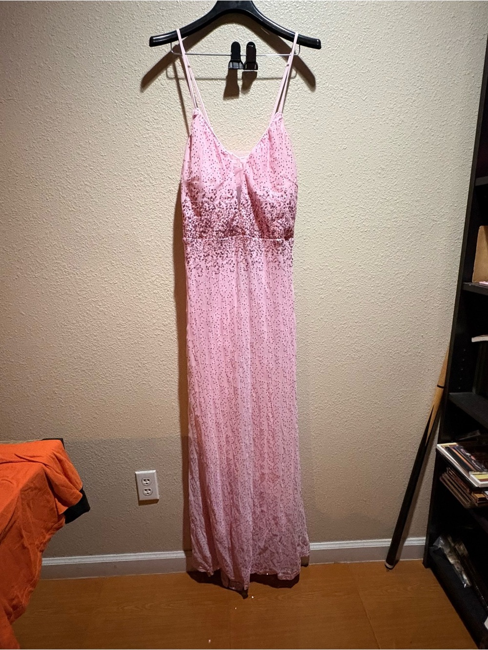 Delicate Pink Sequin Maxi Dress with Spaghetti Straps